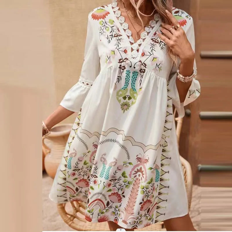 Iris – Handbesticktes Kleid mit V-Ausschnitt