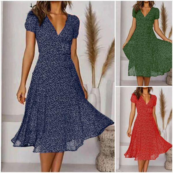 Krystale – Kleid in A-Linie mit V-Ausschnitt und fließendem Rock